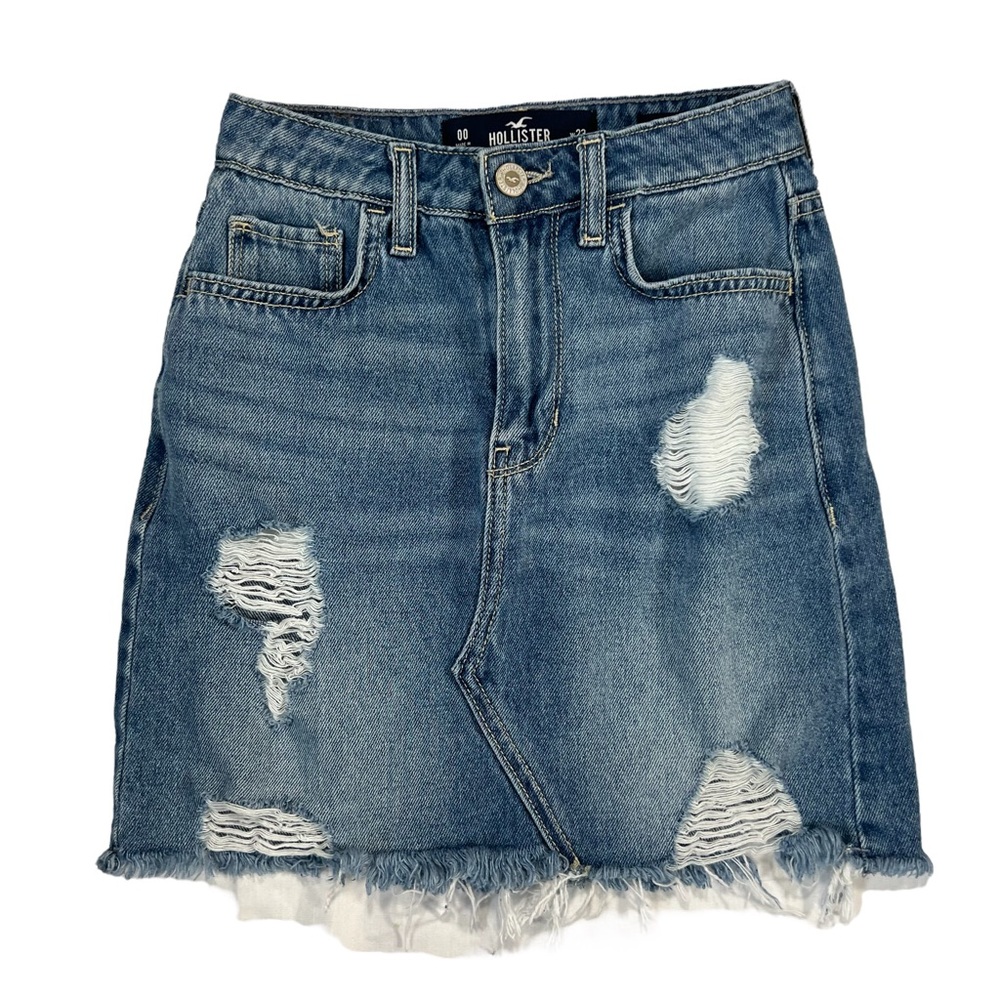 Hollister Blue Ultra High Rise Distressed Denim Mini Skirt Modern Vintage